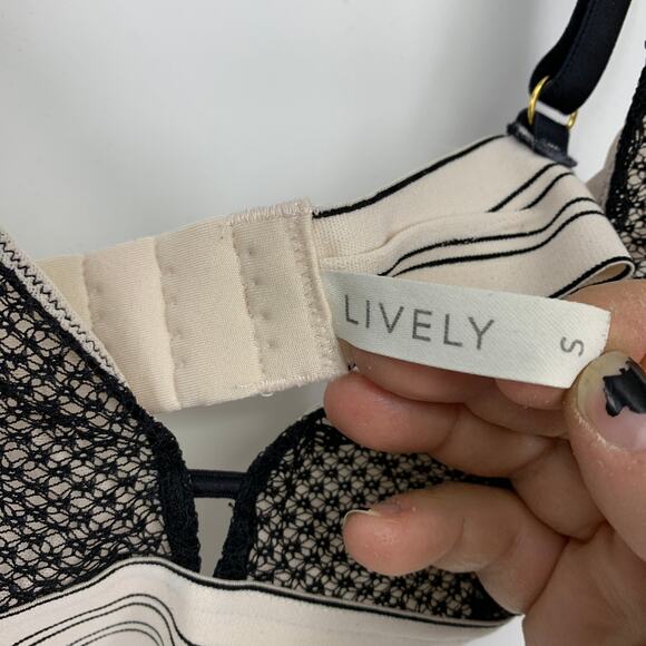 LIVELY Bra Women's Size Small Mesh Geo Lace Bralette Black Cream - Picture 5 of 6